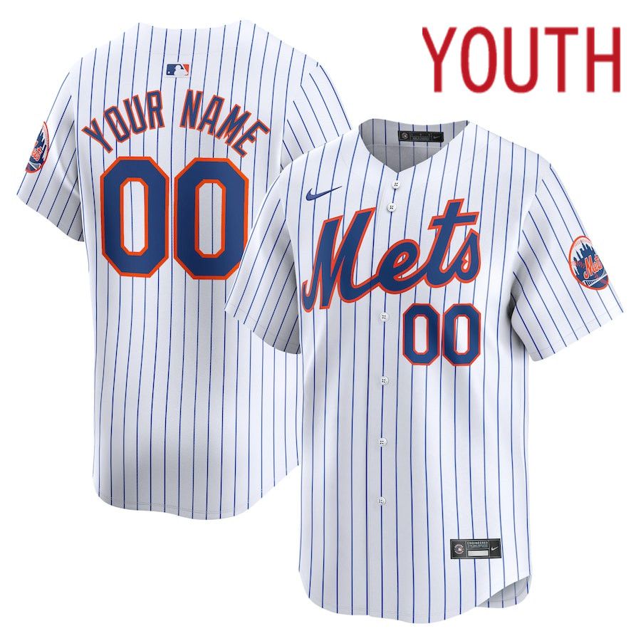 Youth New York Mets Nike White Home Limited Custom MLB Jersey